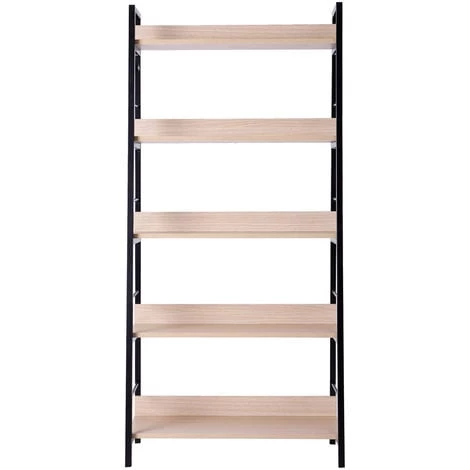 HOMCOM Étagère Bibliothèque Style Industriel Incliné 5 Niveaux 70L X 35l X 150H Cm Coloris Chêne Clair Noir - Beige 7 HOMCOM Étagère Bibliothèque Style Industriel Incliné 5 Niveaux 70L X 35l X 150H Cm Coloris Chêne Clair Noir - Beige – Image 5