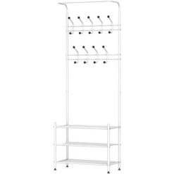 HOMCOM Portant Vêtement Porte-manteaux Vestiaire D'entrée Style Contemporain Multi-rangements 67L X 30l X 185H Cm Blanc - Blanc