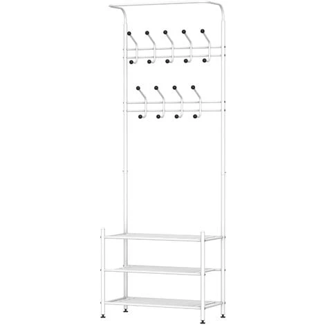 HOMCOM Portant Vêtement Porte-manteaux Vestiaire D'entrée Style Contemporain Multi-rangements 67L X 30l X 185H Cm Blanc - Blanc 3 HOMCOM Portant Vêtement Porte-manteaux Vestiaire D'entrée Style Contemporain Multi-rangements 67L X 30l X 185H Cm Blanc - Blanc