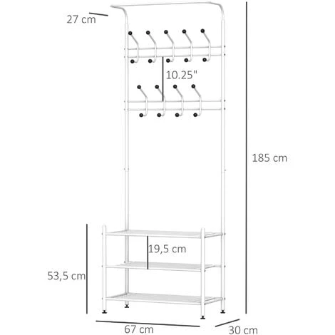 HOMCOM Portant Vêtement Porte-manteaux Vestiaire D'entrée Style Contemporain Multi-rangements 67L X 30l X 185H Cm Blanc - Blanc 5 HOMCOM Portant Vêtement Porte-manteaux Vestiaire D'entrée Style Contemporain Multi-rangements 67L X 30l X 185H Cm Blanc - Blanc – Image 3