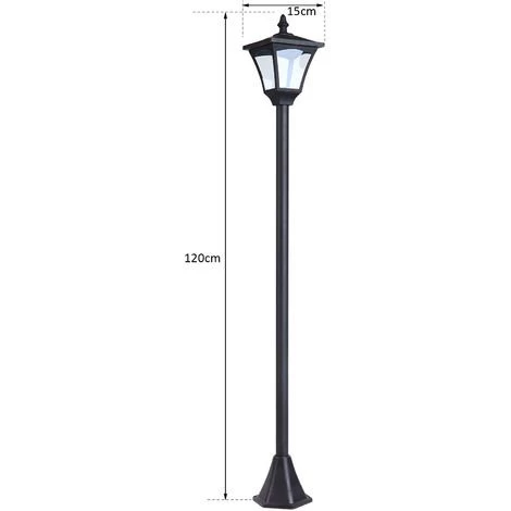 HOMCOM Outsunny Luminaire Extérieur Solaire Lampadaire Lanterne Classique LED 10 Lm Dim. 15L X 15l X 120H Cm Noir - Noir 5 HOMCOM Outsunny Luminaire Extérieur Solaire Lampadaire Lanterne Classique LED 10 Lm Dim. 15L X 15l X 120H Cm Noir - Noir – Image 3
