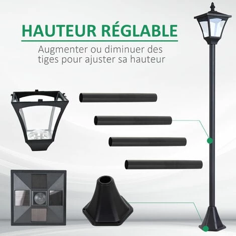 HOMCOM Outsunny Luminaire Extérieur Solaire Lampadaire Lanterne Classique LED 10 Lm Dim. 15L X 15l X 120H Cm Noir - Noir 6 HOMCOM Outsunny Luminaire Extérieur Solaire Lampadaire Lanterne Classique LED 10 Lm Dim. 15L X 15l X 120H Cm Noir - Noir – Image 4