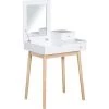 HOMCOM Coiffeuse Design Scandinave Table De Maquillage Multi-rangements Miroir Pliable 60L X 50l X 86H Cm Pin Et MDF Blanc - Blanc