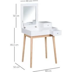 HOMCOM Coiffeuse Design Scandinave Table De Maquillage Multi-rangements Miroir Pliable 60L X 50l X 86H Cm Pin Et MDF Blanc - Blanc 9 HOMCOM Coiffeuse Design Scandinave Table De Maquillage Multi-rangements Miroir Pliable 60L X 50l X 86H Cm Pin Et MDF Blanc - Blanc -France HOMCOM Soldes 2022 8031898 3