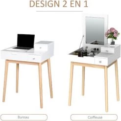 HOMCOM Coiffeuse Design Scandinave Table De Maquillage Multi-rangements Miroir Pliable 60L X 50l X 86H Cm Pin Et MDF Blanc - Blanc 10 HOMCOM Coiffeuse Design Scandinave Table De Maquillage Multi-rangements Miroir Pliable 60L X 50l X 86H Cm Pin Et MDF Blanc - Blanc -France HOMCOM Soldes 2022 8031898 4