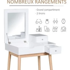 HOMCOM Coiffeuse Design Scandinave Table De Maquillage Multi-rangements Miroir Pliable 60L X 50l X 86H Cm Pin Et MDF Blanc - Blanc 11 HOMCOM Coiffeuse Design Scandinave Table De Maquillage Multi-rangements Miroir Pliable 60L X 50l X 86H Cm Pin Et MDF Blanc - Blanc -France HOMCOM Soldes 2022 8031898 5