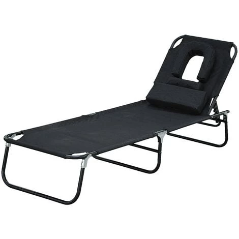 HOMCOM Transat De Jardin Chaise Longue Pliante Bain De Soleil Pour Lecture Noir - Noir 3 HOMCOM Transat De Jardin Chaise Longue Pliante Bain De Soleil Pour Lecture Noir - Noir