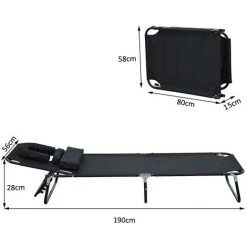 HOMCOM Transat De Jardin Chaise Longue Pliante Bain De Soleil Pour Lecture Noir - Noir 9 HOMCOM Transat De Jardin Chaise Longue Pliante Bain De Soleil Pour Lecture Noir - Noir -France HOMCOM Soldes 2022 806312 3