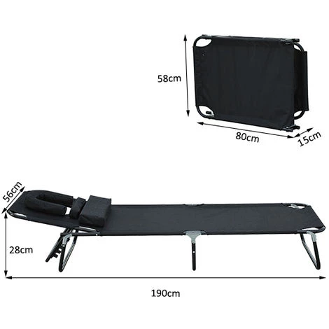 HOMCOM Transat De Jardin Chaise Longue Pliante Bain De Soleil Pour Lecture Noir - Noir 5 HOMCOM Transat De Jardin Chaise Longue Pliante Bain De Soleil Pour Lecture Noir - Noir – Image 3