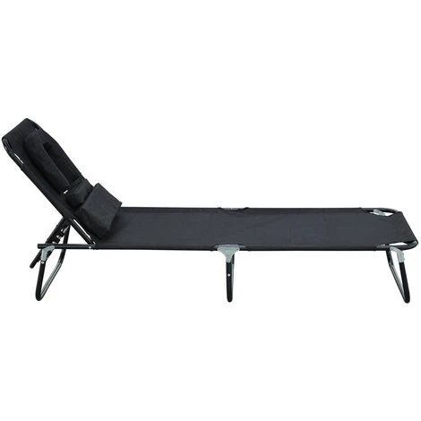 HOMCOM Transat De Jardin Chaise Longue Pliante Bain De Soleil Pour Lecture Noir - Noir 7 HOMCOM Transat De Jardin Chaise Longue Pliante Bain De Soleil Pour Lecture Noir - Noir – Image 5