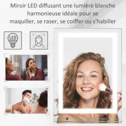 HOMCOM Miroir Lumineux LED 22 W Interrupteur Tactile étagère Intégrée 50L X 4l X 70H Cm - Blanc 10 HOMCOM Miroir Lumineux LED 22 W Interrupteur Tactile étagère Intégrée 50L X 4l X 70H Cm - Blanc -France HOMCOM Soldes 2022 8203886 4
