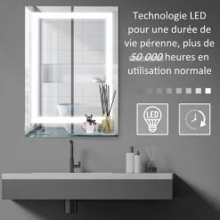 HOMCOM Miroir Lumineux LED 22 W Interrupteur Tactile étagère Intégrée 50L X 4l X 70H Cm - Blanc 11 HOMCOM Miroir Lumineux LED 22 W Interrupteur Tactile étagère Intégrée 50L X 4l X 70H Cm - Blanc -France HOMCOM Soldes 2022 8203886 5