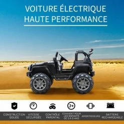 HOMCOM Voiture 4x4 électrique 12 V + Télécommande 128L X 78l X 76H Cm Enfants 3 à 8 Ans Effets Lumineux Sonores Lecteur MP3 Noir - Noir -France HOMCOM Soldes 2022 8482426 5