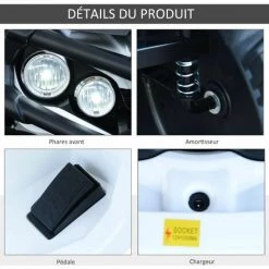 HOMCOM Voiture 4x4 Quad Buggy électrique Enfant 3 à 6 Ans Effets Lumineux Musique V. Max. 3 Km/h Batterie Rechargeable Lecteur MP3 Multifonction Blanc 11 HOMCOM Voiture 4x4 Quad Buggy électrique Enfant 3 à 6 Ans Effets Lumineux Musique V. Max. 3 Km/h Batterie Rechargeable Lecteur MP3 Multifonction Blanc -France HOMCOM Soldes 2022 8482430 5