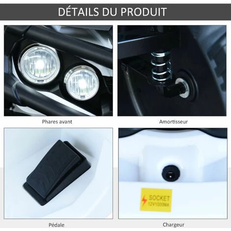 HOMCOM Voiture 4x4 Quad Buggy électrique Enfant 3 à 6 Ans Effets Lumineux Musique V. Max. 3 Km/h Batterie Rechargeable Lecteur MP3 Multifonction Blanc 7 HOMCOM Voiture 4x4 Quad Buggy électrique Enfant 3 à 6 Ans Effets Lumineux Musique V. Max. 3 Km/h Batterie Rechargeable Lecteur MP3 Multifonction Blanc – Image 5