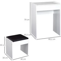 HOMCOM Coiffeuse Table De Maquillage Avec Tabouret Miroir Rabattable 9 + 1 Compartiments Intégrés 60L X 40l X 79H Cm Blanc Noir - Blanc -France HOMCOM Soldes 2022 8505276 3