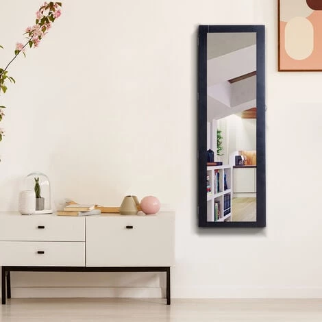 HOMCOM Armoire à Bijoux Multi-rangements Design Contemporain Mural Avec Miroir 37L X 10l X 112H Cm Noire - Noir 4 HOMCOM Armoire à Bijoux Multi-rangements Design Contemporain Mural Avec Miroir 37L X 10l X 112H Cm Noire - Noir – Image 2