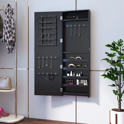 HOMCOM Armoire à Bijoux Multi-rangements Design Contemporain Mural Avec Miroir 37L X 10l X 112H Cm Noire - Noir 6 HOMCOM Armoire à Bijoux Multi-rangements Design Contemporain Mural Avec Miroir 37L X 10l X 112H Cm Noire - Noir – Image 4