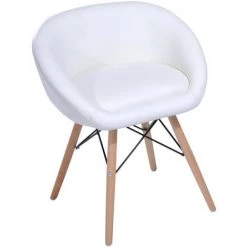 HOMCOM Chaise Design Scandinave - Chaise De Salon Ou Cuisine - Pieds Effilés Bois Massif - Revêtement Synthétique PU Blanc - Blanc