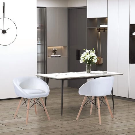 HOMCOM Chaise Design Scandinave - Chaise De Salon Ou Cuisine - Pieds Effilés Bois Massif - Revêtement Synthétique PU Blanc - Blanc 4 HOMCOM Chaise Design Scandinave - Chaise De Salon Ou Cuisine - Pieds Effilés Bois Massif - Revêtement Synthétique PU Blanc - Blanc – Image 2