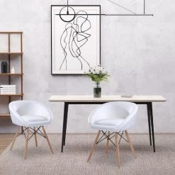 HOMCOM Chaise Design Scandinave - Chaise De Salon Ou Cuisine - Pieds Effilés Bois Massif - Revêtement Synthétique PU Blanc - Blanc 9 HOMCOM Chaise Design Scandinave - Chaise De Salon Ou Cuisine - Pieds Effilés Bois Massif - Revêtement Synthétique PU Blanc - Blanc -France HOMCOM Soldes 2022 8612398 3