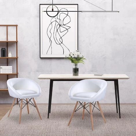 HOMCOM Chaise Design Scandinave - Chaise De Salon Ou Cuisine - Pieds Effilés Bois Massif - Revêtement Synthétique PU Blanc - Blanc 5 HOMCOM Chaise Design Scandinave - Chaise De Salon Ou Cuisine - Pieds Effilés Bois Massif - Revêtement Synthétique PU Blanc - Blanc – Image 3