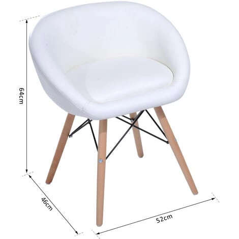 HOMCOM Chaise Design Scandinave - Chaise De Salon Ou Cuisine - Pieds Effilés Bois Massif - Revêtement Synthétique PU Blanc - Blanc 6 HOMCOM Chaise Design Scandinave - Chaise De Salon Ou Cuisine - Pieds Effilés Bois Massif - Revêtement Synthétique PU Blanc - Blanc – Image 4