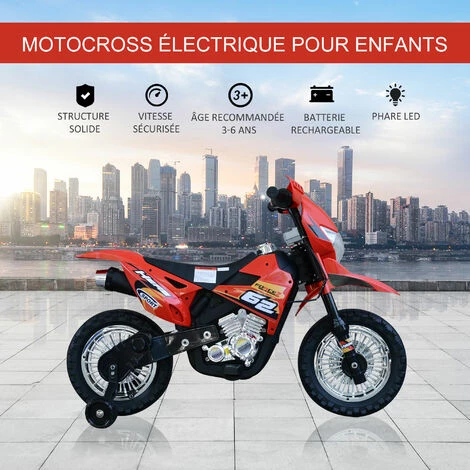 HOMCOM Motocross électrique 35 W Enfant 3 à 6 Ans Dim. 109L X 52,5l X 70,5H Cm Roulettes Amovibles Rouge - Rouge 6 HOMCOM Motocross électrique 35 W Enfant 3 à 6 Ans Dim. 109L X 52,5l X 70,5H Cm Roulettes Amovibles Rouge - Rouge – Image 4