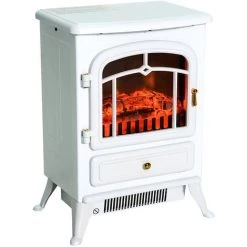 HOMCOM Cheminée électrique Poêle Style Rétro Thermostat 950-1850 W Blanc - Blanc