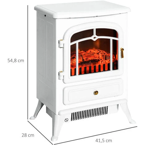 HOMCOM Cheminée électrique Poêle Style Rétro Thermostat 950-1850 W Blanc - Blanc 5 HOMCOM Cheminée électrique Poêle Style Rétro Thermostat 950-1850 W Blanc - Blanc – Image 3