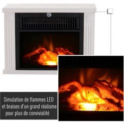 HOMCOM Cheminée électrique Poêle Style Contemporain Thermostat 600-1200 W Blanc - Blanc -France HOMCOM Soldes 2022 8633778 4