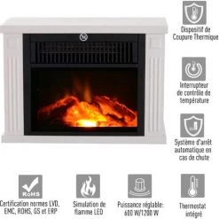 HOMCOM Cheminée électrique Poêle Style Contemporain Thermostat 600-1200 W Blanc - Blanc -France HOMCOM Soldes 2022 8633778 5