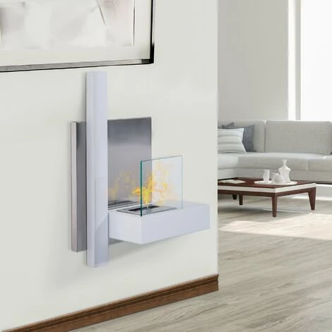 HOMCOM Cheminée Bioéthanol Murale Design Bauhaus 1 Brûleur 1,5 L 75L X 22l X 63H Cm Couverture 20-25 M² Acier Blanc Inox. Brossé 4 HOMCOM Cheminée Bioéthanol Murale Design Bauhaus 1 Brûleur 1,5 L 75L X 22l X 63H Cm Couverture 20-25 M² Acier Blanc Inox. Brossé – Image 2