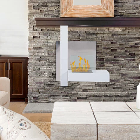 HOMCOM Cheminée Bioéthanol Murale Design Bauhaus 1 Brûleur 1,5 L 75L X 22l X 63H Cm Couverture 20-25 M² Acier Blanc Inox. Brossé 7 HOMCOM Cheminée Bioéthanol Murale Design Bauhaus 1 Brûleur 1,5 L 75L X 22l X 63H Cm Couverture 20-25 M² Acier Blanc Inox. Brossé – Image 5