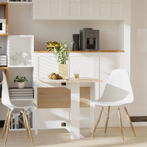 HOMCOM Table De Cuisine Pliable 103L X 76l X 74H Cm Panneaux Particules Bicolore Chêne Blanc 4 HOMCOM Table De Cuisine Pliable 103L X 76l X 74H Cm Panneaux Particules Bicolore Chêne Blanc – Image 2