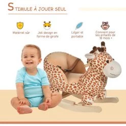 HOMCOM Jouet à Bascule Modèle Girafon Ceinture De Sécurité Fonction Musicale 32 Pistes Marron Beige - Marron -France HOMCOM Soldes 2022 8738190 4