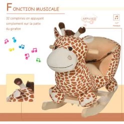 HOMCOM Jouet à Bascule Modèle Girafon Ceinture De Sécurité Fonction Musicale 32 Pistes Marron Beige - Marron -France HOMCOM Soldes 2022 8738190 5