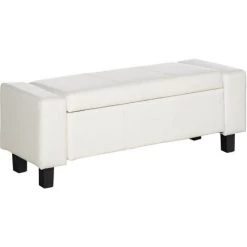 HOMCOM Banc Coffre De Rangement 2 En 1 Revêtement Synthétique Capitonné 106L X 40l X 40H Cm Blanc - Blanc