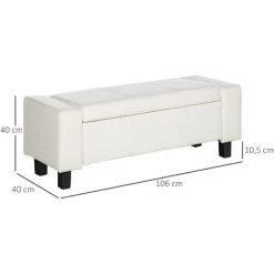 HOMCOM Banc Coffre De Rangement 2 En 1 Revêtement Synthétique Capitonné 106L X 40l X 40H Cm Blanc - Blanc -France HOMCOM Soldes 2022 8738194 3