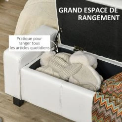 HOMCOM Banc Coffre De Rangement 2 En 1 Revêtement Synthétique Capitonné 106L X 40l X 40H Cm Blanc - Blanc -France HOMCOM Soldes 2022 8738194 4