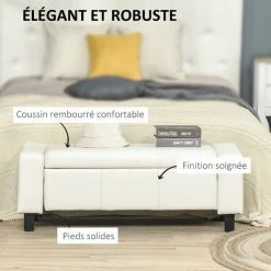 HOMCOM Banc Coffre De Rangement 2 En 1 Revêtement Synthétique Capitonné 106L X 40l X 40H Cm Blanc - Blanc -France HOMCOM Soldes 2022 8738194 5
