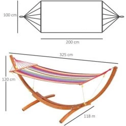 HOMCOM Hamac De Jardin Avec Support En Bois Hamac Sur Pied 1 Personne Charge Max. 120 Kg - Multicolore -France HOMCOM Soldes 2022 877714 3
