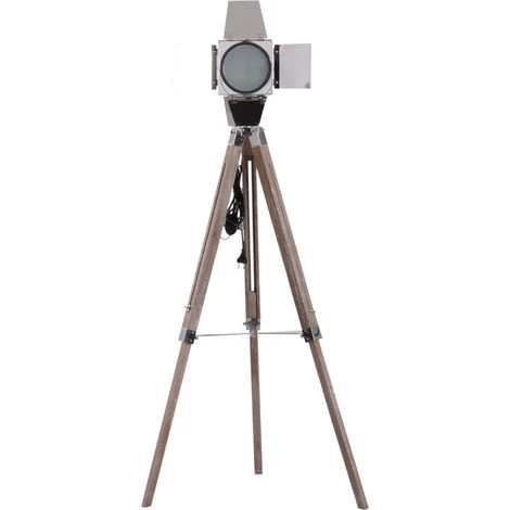 HOMCOM Lampadaire Trépied Projecteur Style Industriel Néo-rétro Hauteur Réglable 65L X 65l X 103-146H Cm Bois Acier Métalisé - Gris 3 HOMCOM Lampadaire Trépied Projecteur Style Industriel Néo-rétro Hauteur Réglable 65L X 65l X 103-146H Cm Bois Acier Métalisé - Gris