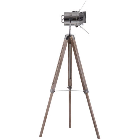 HOMCOM Lampadaire Trépied Projecteur Style Industriel Néo-rétro Hauteur Réglable 65L X 65l X 103-146H Cm Bois Acier Métalisé - Gris 7 HOMCOM Lampadaire Trépied Projecteur Style Industriel Néo-rétro Hauteur Réglable 65L X 65l X 103-146H Cm Bois Acier Métalisé - Gris – Image 5