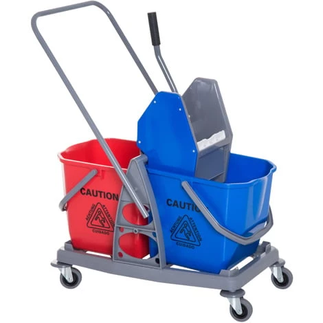 HOMCOM Chariot De Lavage Chariot De Nettoyage Professionnel Presse à Mâchoire 2 Seaux 25 L 73L X 45l X 92H Cm Plastique Gris Bleu Rouge - Gris 3 HOMCOM Chariot De Lavage Chariot De Nettoyage Professionnel Presse à Mâchoire 2 Seaux 25 L 73L X 45l X 92H Cm Plastique Gris Bleu Rouge - Gris
