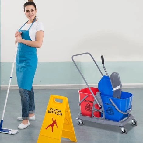 HOMCOM Chariot De Lavage Chariot De Nettoyage Professionnel Presse à Mâchoire 2 Seaux 25 L 73L X 45l X 92H Cm Plastique Gris Bleu Rouge - Gris 4 HOMCOM Chariot De Lavage Chariot De Nettoyage Professionnel Presse à Mâchoire 2 Seaux 25 L 73L X 45l X 92H Cm Plastique Gris Bleu Rouge - Gris – Image 2