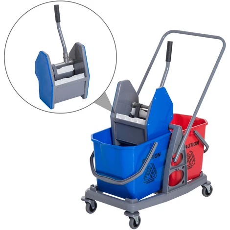 HOMCOM Chariot De Lavage Chariot De Nettoyage Professionnel Presse à Mâchoire 2 Seaux 25 L 73L X 45l X 92H Cm Plastique Gris Bleu Rouge - Gris 6 HOMCOM Chariot De Lavage Chariot De Nettoyage Professionnel Presse à Mâchoire 2 Seaux 25 L 73L X 45l X 92H Cm Plastique Gris Bleu Rouge - Gris – Image 4