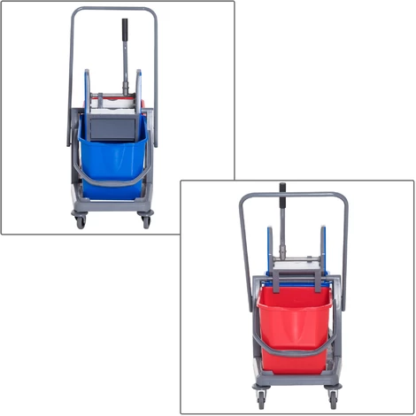 HOMCOM Chariot De Lavage Chariot De Nettoyage Professionnel Presse à Mâchoire 2 Seaux 25 L 73L X 45l X 92H Cm Plastique Gris Bleu Rouge - Gris 7 HOMCOM Chariot De Lavage Chariot De Nettoyage Professionnel Presse à Mâchoire 2 Seaux 25 L 73L X 45l X 92H Cm Plastique Gris Bleu Rouge - Gris – Image 5