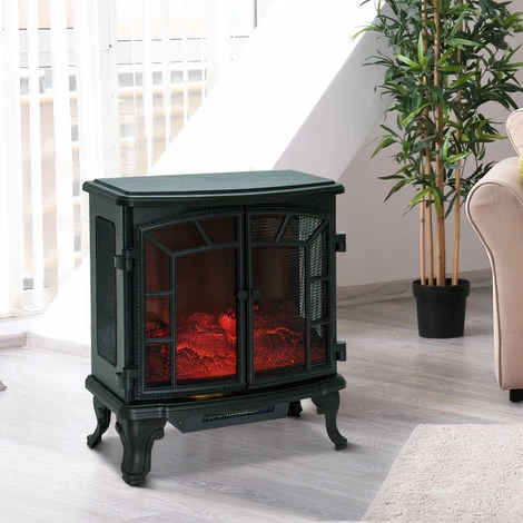 HOMCOM Cheminée Electrique Poêle Style Néo-rétro 2 Portes Télécommande Minuterie 1000/2000 W LED Luminosité Réglable Noir - Noir 4 HOMCOM Cheminée Electrique Poêle Style Néo-rétro 2 Portes Télécommande Minuterie 1000/2000 W LED Luminosité Réglable Noir - Noir – Image 2