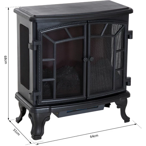 HOMCOM Cheminée Electrique Poêle Style Néo-rétro 2 Portes Télécommande Minuterie 1000/2000 W LED Luminosité Réglable Noir - Noir 5 HOMCOM Cheminée Electrique Poêle Style Néo-rétro 2 Portes Télécommande Minuterie 1000/2000 W LED Luminosité Réglable Noir - Noir – Image 3